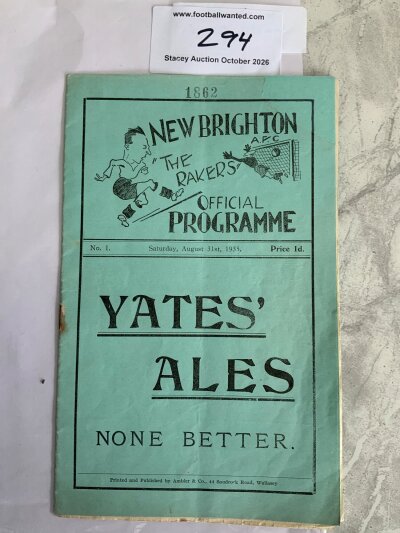 35/36 New Brighton v Tranmere Football Programme: Good condition league match with one pencilled team change. Rusty staple holding firm.