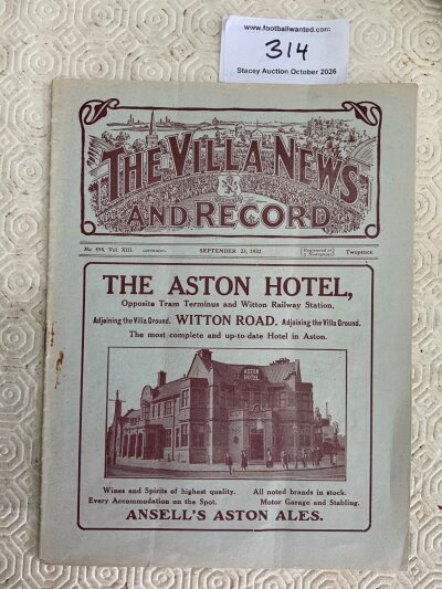 1922 - 1923 Aston Villa v Middlesbrough Football Programme: Very good condition with no team changes.