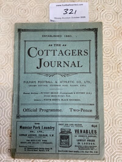 1926 - 1927 Fulham v Middlesbrough Football Programme: Very good condition with no team changes. Tiny tape to lower corner.