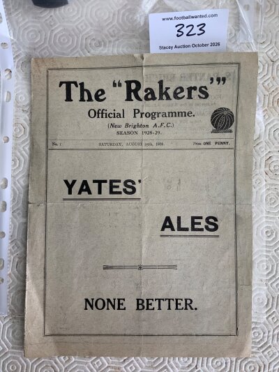 1928 - 1929 New Brighton v Barrow Football Programme: Fair condition division three match with no team changes. Few tears on folding.