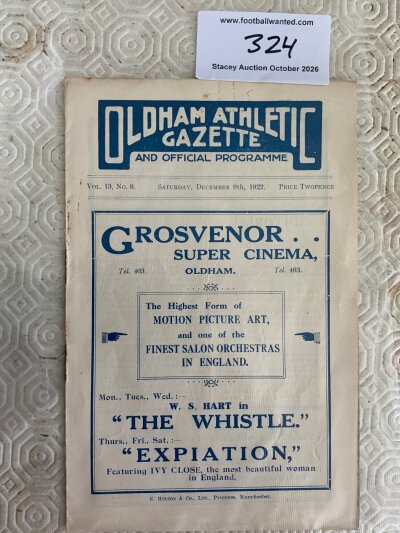 1922 - 1923 Oldham Athletic v Preston Football Programme: Very good condition with no team changes.