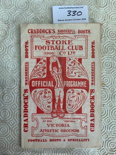 1922 - 1923 Stoke City v Burnley Football Programme: Very good condition division one match with no team changes. Pencilled half times and staple removed.