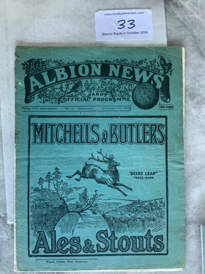 1924 - 1925 West Brom v West Ham Football Programme: Division 1 match programme in fair condition due to 50 per cent split in spine. Score and scorers noted to team page.