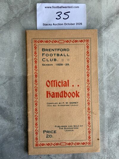 1928 - 1929 Brentford Football Handbook: 34 page excellent condition handbook with no writing inside.