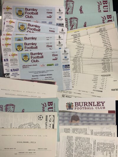 Burnley Home Reserve + Youth Home Football Programmes: From the 80s onwards with duplication in very good condition. (Est 200)