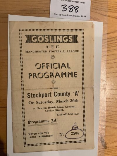 48/49 Gosling v Stockport A Football Programme: Manchester Football League programme played at Newton Heath Loco Ground which some believe is the first ground that Man Utd played on.