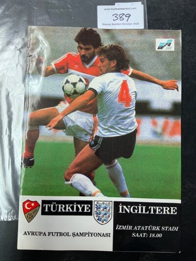 1991 Turkey v England Football Programme: Excellent condition Euro 92 qualifier with no writing.