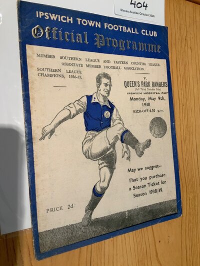 37/38 Ipswich Town v QPR Hospital Cup Football Programme: Dated 9 5 1938 in excellent condition with no team changes.