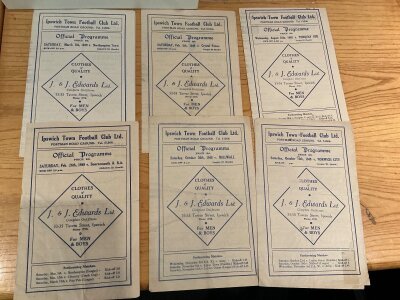 Ipswich Town 48/49 Home Football Programmes: Excellent condition 4 page league division 3 matches v Torquay, Norwich small holes, Millwall, Crystal Palace, Bournemouth and Northampton.  (6)