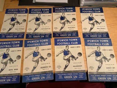Ipswich Town 52/53 Home Football Programmes: 14 very good condition league division 3 matches plus Stirling Albion friendly with numbers to cover. (15)