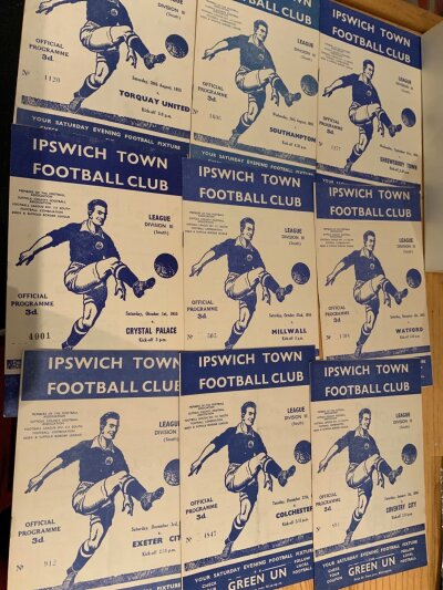 Ipswich Town 55/56 Home Football Programmes: 18 incredibly excellent condition league division 3 matches.