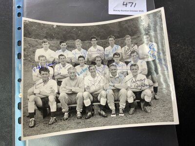 Tottenham Signed 60/61 Football Photo: 8 x 6 inch photo without stamp stamp and annotations. Hand signed by 16 including Blanchflower Nicholson Baker Brown Mackay Jones Norman and Henry.