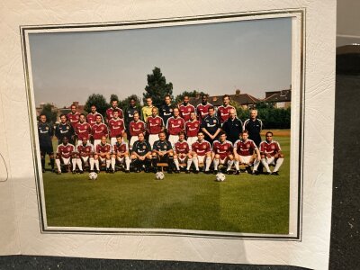 West Ham Signed Football Memorabilia: Includes a large team group from 2000 - 2001 with 23 signatures to include DiCanio, Pearce, Suker, Winterburn, Moncur and many others. The 2006 Cup final team on a shoot magazine and a team photo. Also includes other signed photos