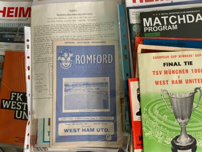 West Ham Away Football Programmes: Includes reserves and youth, European, friendlies and general league. Box with instructions to sell.