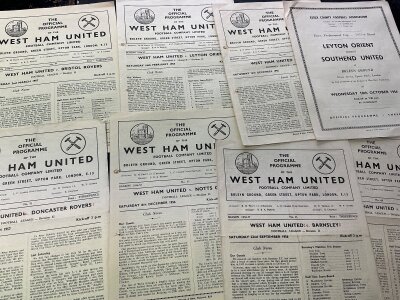 West Ham 56/57 Home Football Programmes: 16 different 1st team home programmes plus a further 20 v Bristol Rovers and 20 Essex Professional Cup Final Southend v Orient. (56)
