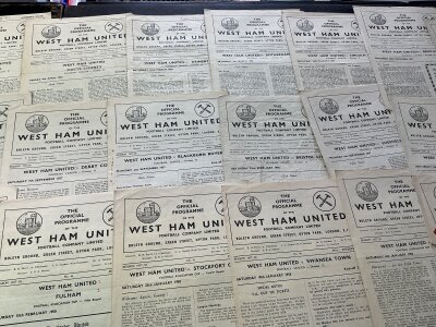 57/58 West Ham Home Football Programmes: 20 different matches in various conditions. (20)