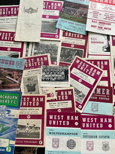 West Ham Football Programmes: Includes league cup v 62/63 Plymouth, 65/66 a West Brom final, 1976 ECWC Final some big match and more.