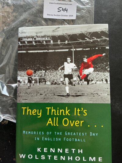 Kenneth Wolstenholme Multi Signed Football Book: Book named They Think It’s All Over. Very good condition Robson book with dust jacket and undedicated autographs. Signed by  the 1966 World Cup Team minus Moore.  Ten signatures.