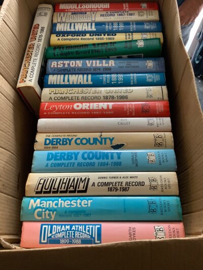 Breedon Football History Books: Small compact complete histories of Orient Aston Villa Millwall Manchester United Man City Derby and more. Light duplication. (16)