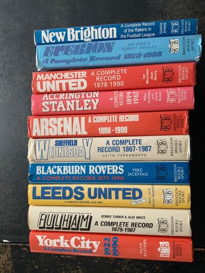 Breedon Football History Books: Small compact complete history books to include York Accrington Stanley Blackburn Everton New Brighton and Leeds. Good. (10)