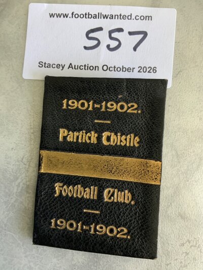 1901 - 1902 Partick Thistle Members Football Pass: Black small members pass with gold embossed writing. Inside is the name and address of the member hand written. Nice item which would have acted as a season ticket.