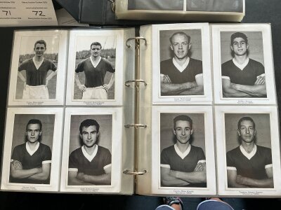 Football Photo Collection: Postcard size replica photos with each player identified. From the 30s onwards to include 79 x Tottenham plus many of Aston Villa Newcastle Sunderland Fulham Sunderland West Brom and others. Kept in 2 folders. Quality items nicely displayed. (est 300+)