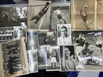 1930s - 1950s Football Press Photos: Wide range of subjects and sizes often with press stamps to rear. There are also some reproduced photos. (56)