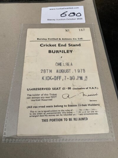 78/79 Chelsea v Burnley Football Ticket: Fair condition hard to obtain league ticket with a bit of light staining.