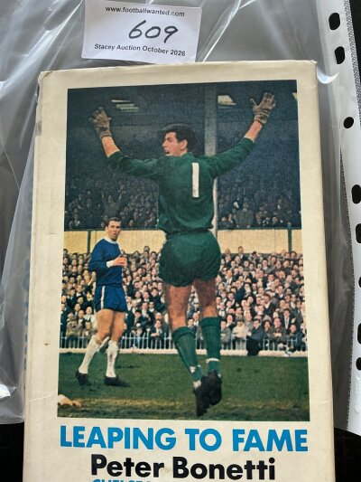 Peter Bonetti Chelsea + England Signed Football Book: Book named Leaping to Fame. Very good condition Stanley Paul book with dust jacket and undedicated autograph.