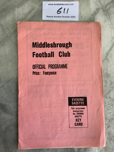 62/63 Middlesbrough v Chelsea Football Programme: Hard to obtain pink 2nd division programme in good condition with no team changes.