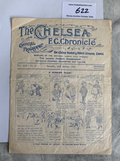 1923 - 1924 Chelsea v West Ham Football Programme: Good condition 1st Division match with no team changes. Folding.