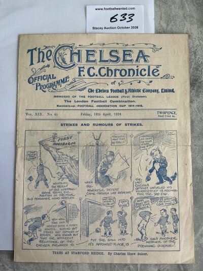 1923 - 1924 Chelsea v Liverpool Football Programme: Good condition 4 page league match with light fold and score to rear page.