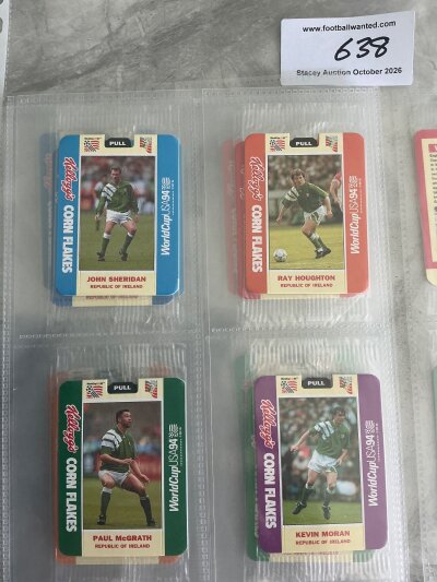 Republic Of Ireland Kelloggs World Cup 94 Football Cards: Full set of 20 cards in original wrappers produced by the cornflake maker.