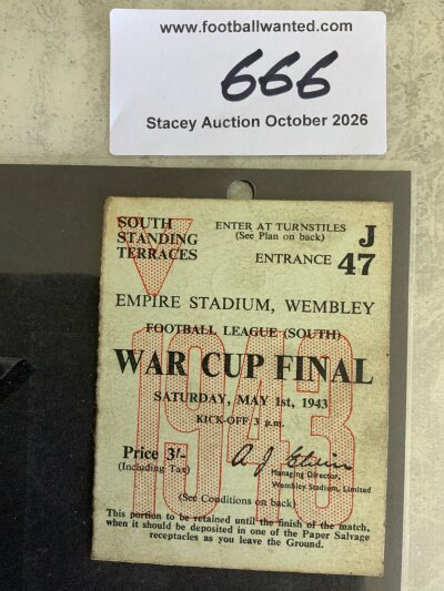 1943 FA Cup Final Football Ticket: Arsenal v Charlton at Wembley in very good condition for what was officially called the Football League South War Cup Final.