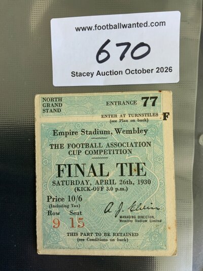 1930 FA Cup Final Football Ticket: Arsenal v Huddersfield Town in very good condition.