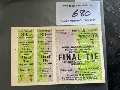 1963 FA Cup Final Proof Copy Football Ticket: Manchester United v Leicester City dated 4 5 1963. The ticket and both counterfoils sent to the FA to be approved. South terrace green ticket with no perforations.