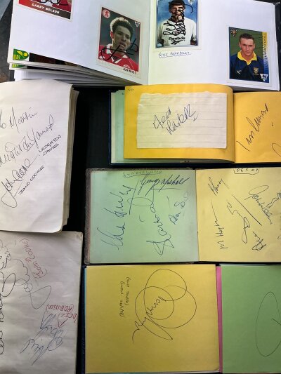 Football Autograph Books: 7 autograph books with mainly signatures from the 80s and 90s. Some books have identified autographs and include some stuck down cards.