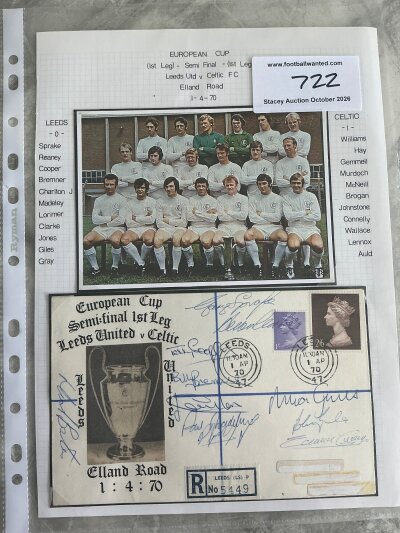 Leeds United 1970 Signed Fist Day Cover: Signed by the 11 that played in the European Cup semi final v Celtic. They got to the final and the FA Cup final. Includes Bremner Sprake Charlton Cooper and Clarke.