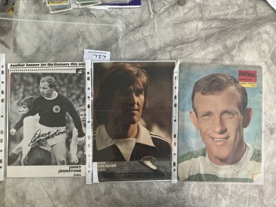 Celtic Signed Football Magazine Pictures: Includes Dalglish Johnstone Lennox which are all large plus a few white cards of McNeill Craig and Clark. Additionally there are some smaller magazine pictures which are mainly late 60s. (23)