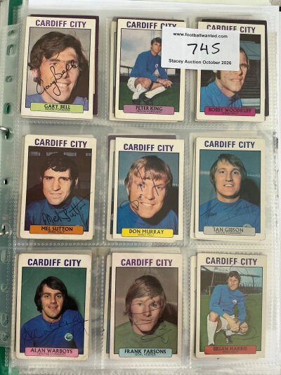 Cardiff City 1971 Signed A+BC Football Cards: 12 signed cards with autographs of Gibson Murray Bell. woodruff Harris and more. (12)