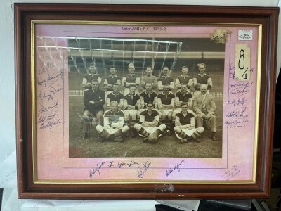 Aston Villa 51/52 Squad Signed Football Mount: Large squad team group with management hand signed we think by all 17 in picture. Includes a young Danny Blanchflower. Mount are picture are good but it can be easily removed from poor frame. Not for posting.