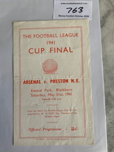 1941 FA Cup Final Replay Football Programme: Arsenal v Preston at Blackburn in good condition with pencilled team changes. Folding.