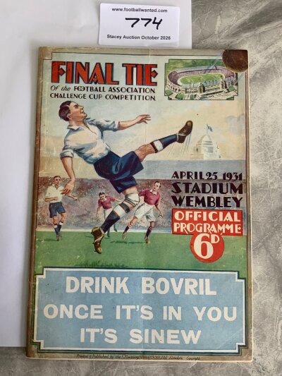 1931 FA Cup Final Football Programme: Birmingham v West Brom in excellent condition with no team changes. Staples removed not rotted away.