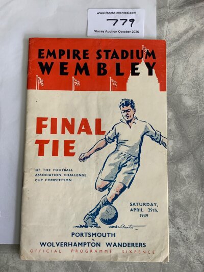 1939 FA Cup Final Football Programme: Portsmouth v Wolves in excellent condition with no team changes. Rusty staples holding firm.