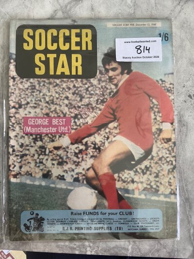 George Best Manchester United Signed Football Picture: Front cover of Soccer Star magazine Dec 13 1968 featuring Best in Man Utd kit. Hand signed without dedication.