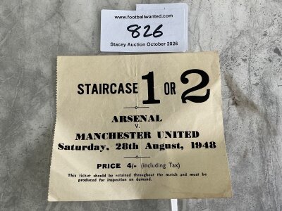 48/49 Arsenal v Manchester United Football Ticket: Rare ticket for league matches dated 28 8 1948 in good condition with fold.