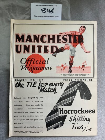 1936 - 1937 Manchester United v Chelsea Football Programme: Excellent condition ex bound with covers division one programme with no writing.