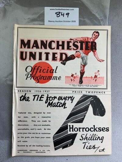 1936 - 1937 Manchester United v Birmingham City Football Programme: Excellent condition ex bound with covers division one programme with no writing.