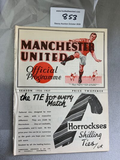 1936 - 1937 Manchester United v Derby County Football Programme: Excellent condition ex bound with covers division one programme with no writing.