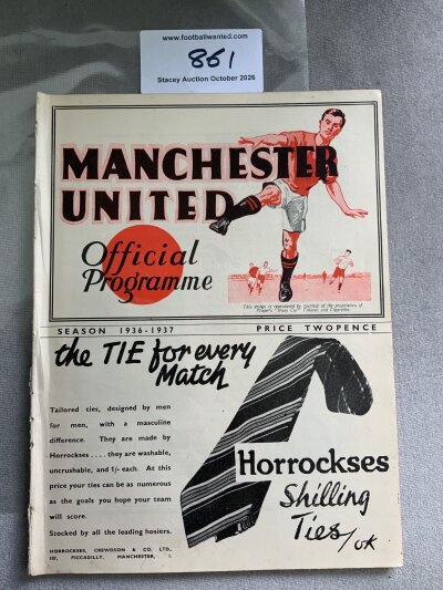 1936 - 1937 Manchester United v Manchester City Football Programme: Excellent condition ex bound with covers division one programme with no writing. Man City were champions this season.